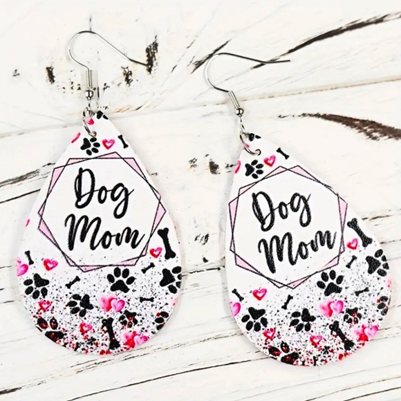 Dog Mom Earrings Pu Leather - Picture 2 of 3